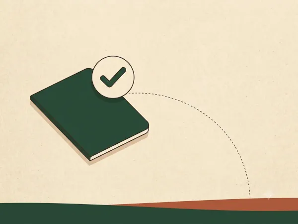A green passport with an approval checkmark and a dotted path curving away.